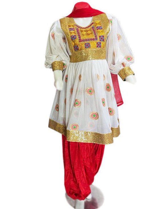 White & Red Afghan Dress