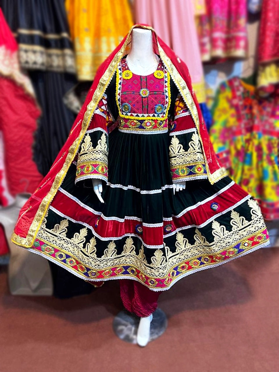 Black Velvet Afghani Dress Genuine Handmade Embroidery