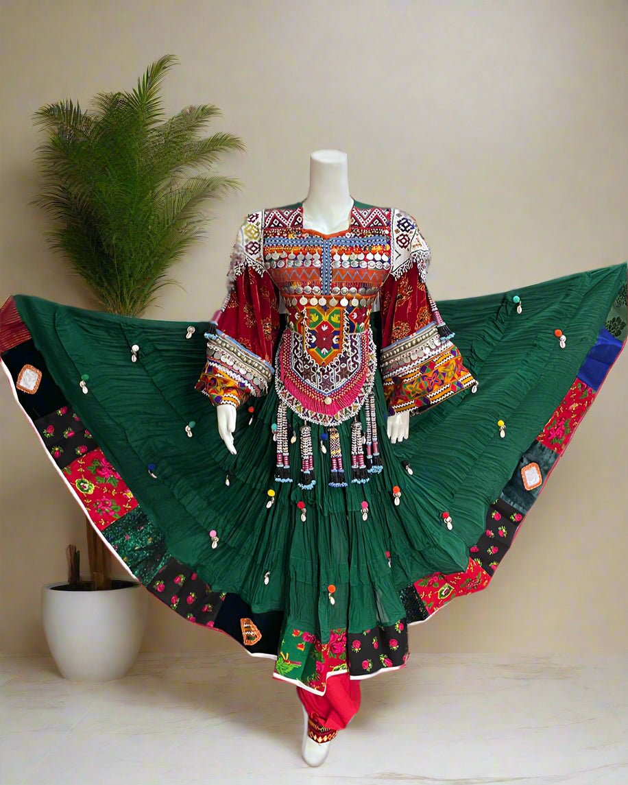 Pure Green Cotton Afghan Fashion Dress