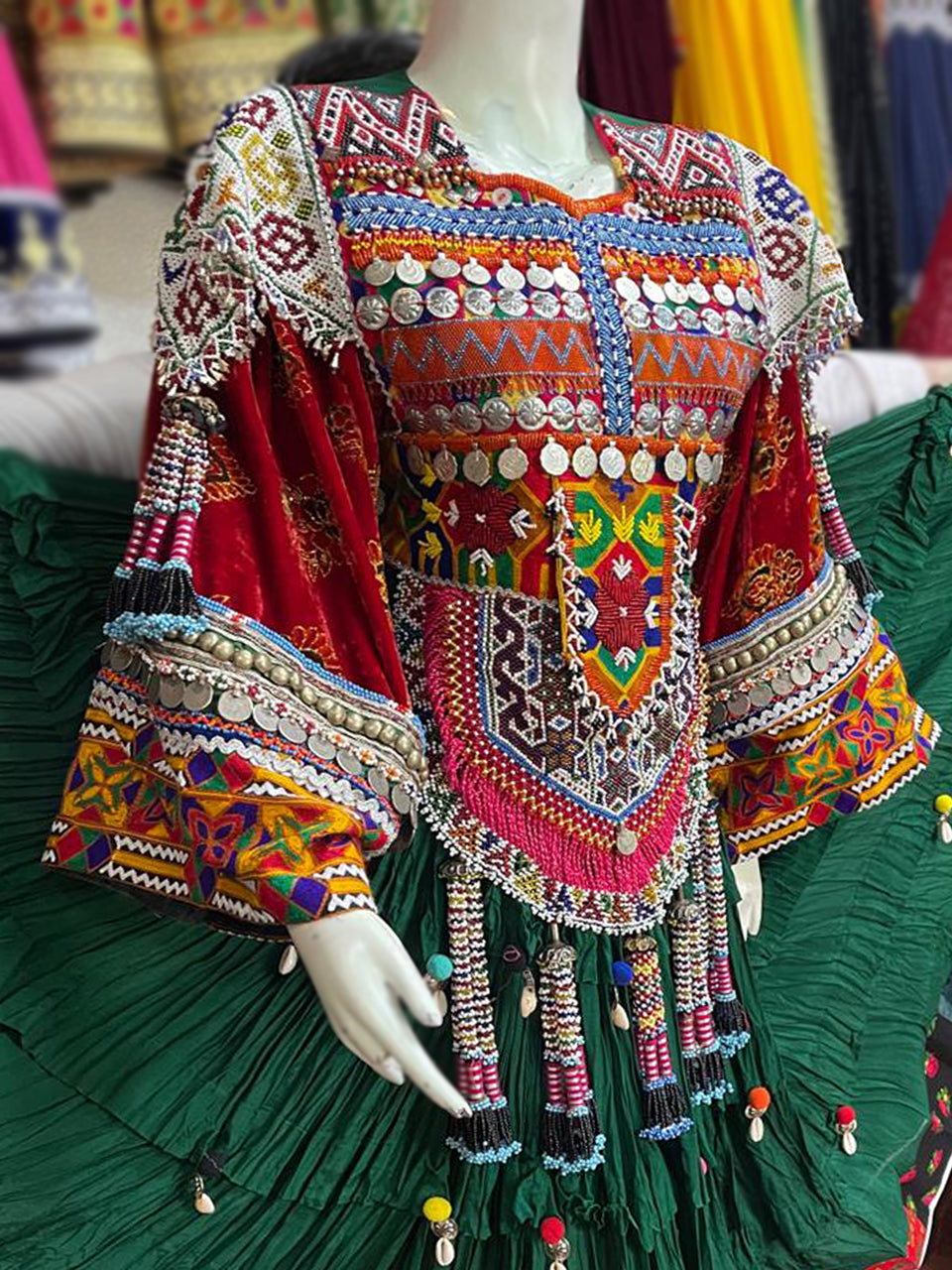 Pure Green Cotton Afghan Fashion Dress