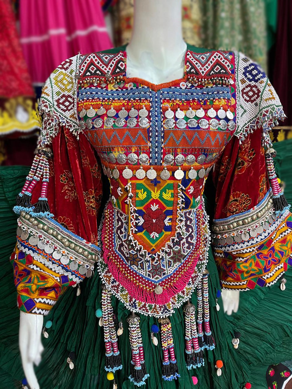 Pure Green Cotton Afghan Fashion Dress