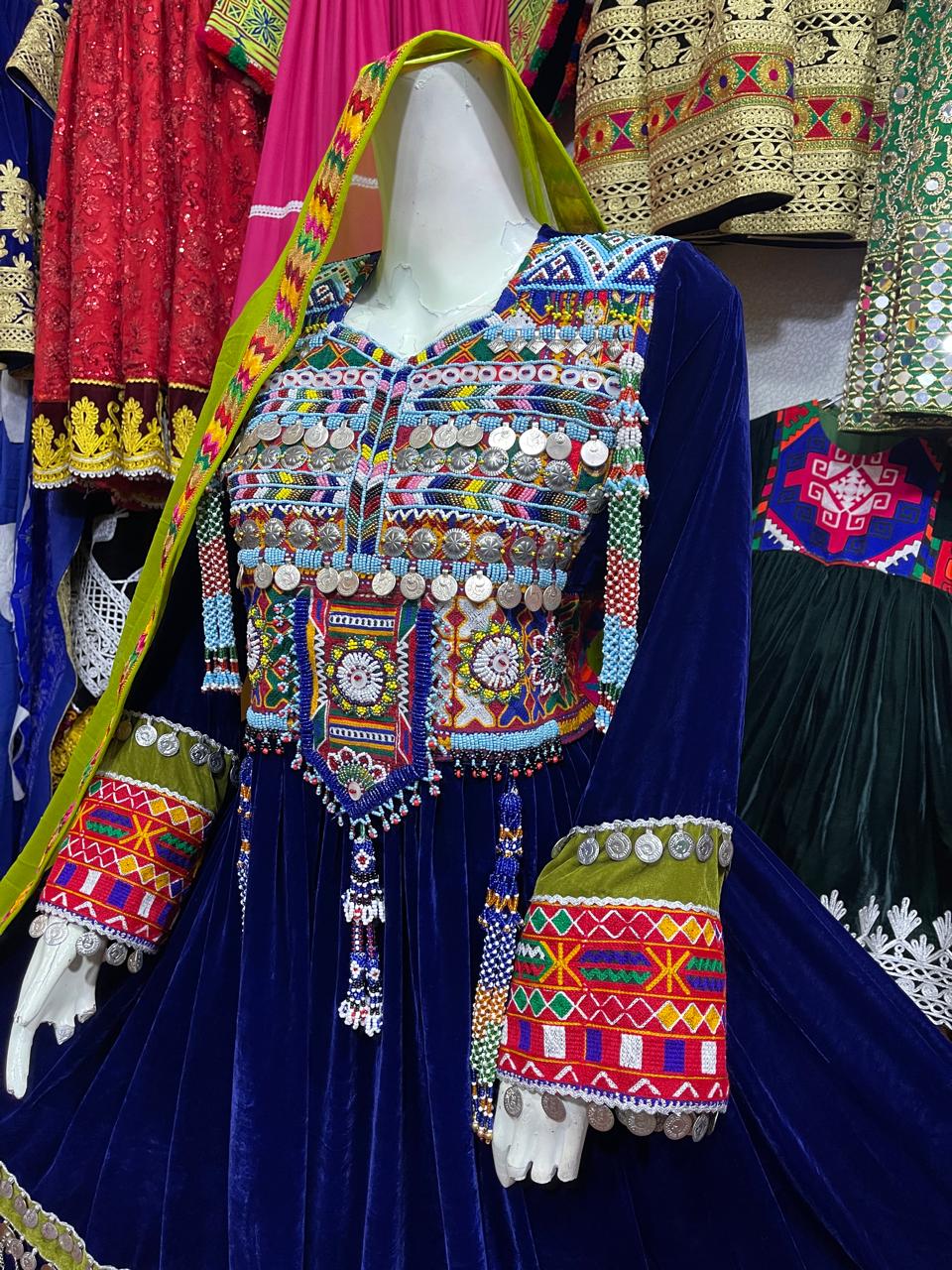 Blur Soft Velvet Afghani Dress With Coins Work