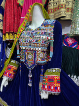 Blur Soft Velvet Afghani Dress With Coins Work