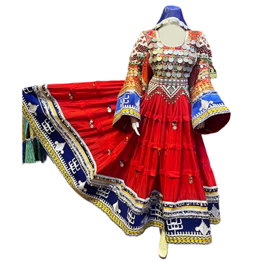 Red Afghano, Black, Afghani kuchi hand made dress for bride namzad 