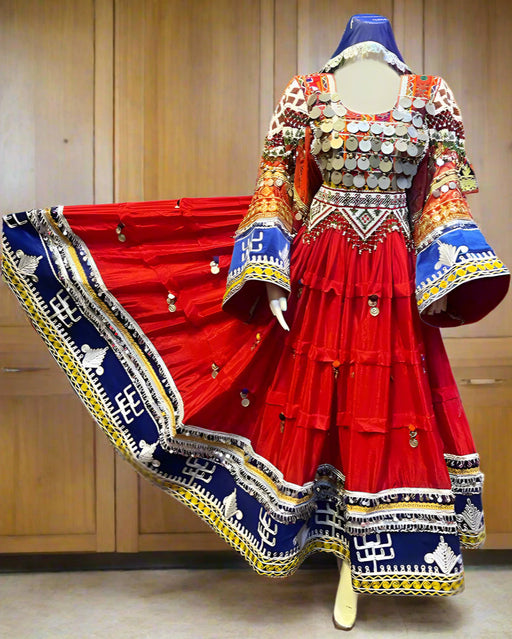 Red Afghano, Black, Afghani kuchi hand made dress for bride namzad