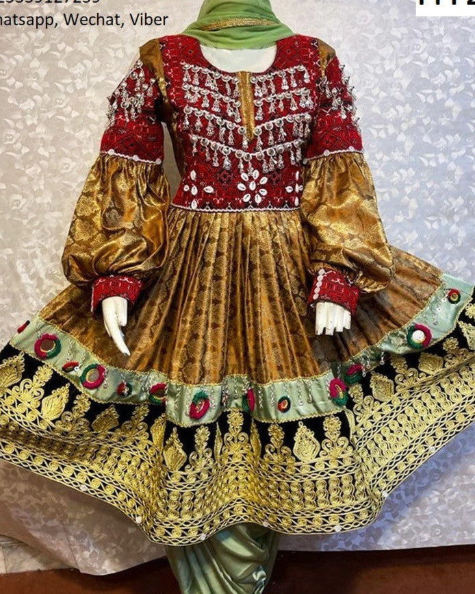 afghan fashion long dress in golden color