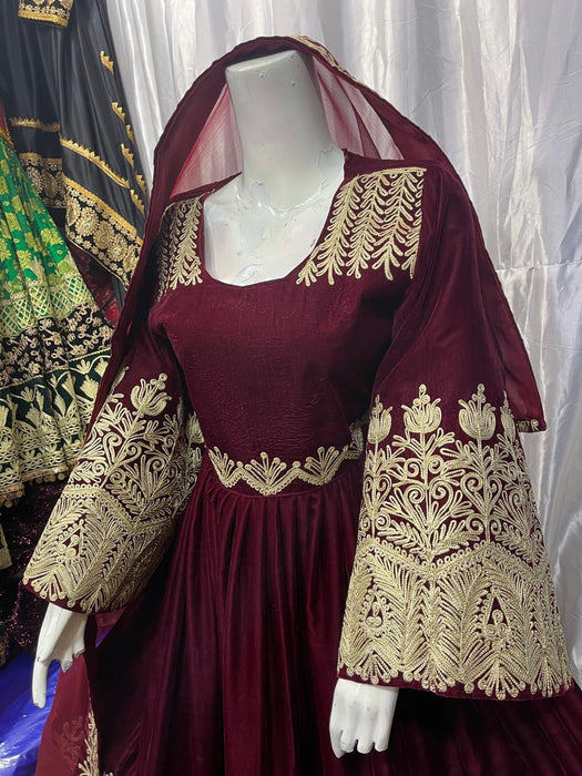 bridal fashion, Afghan cultural attire, high-low bridal frock, 