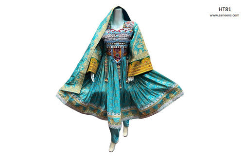 Traditional Afghan Bridal Clothes In Feroza Color