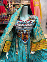 Traditional Afghan Bridal Clothes In Feroza Color