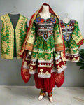 afghan arosi green dress with kids dress and vest