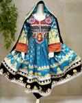 Afghan Bridal Embroidered Dress In Blue Jamawar