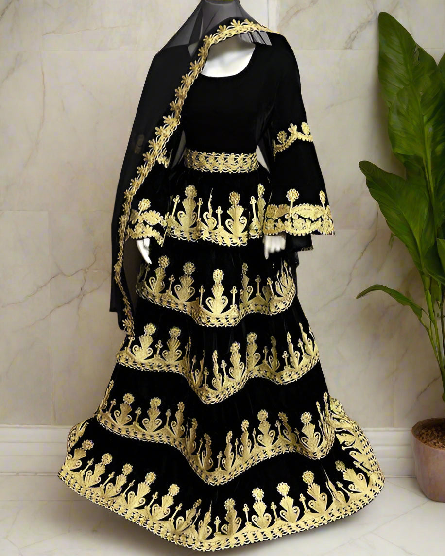 Afghan Bride Long Dress In Black Velvet