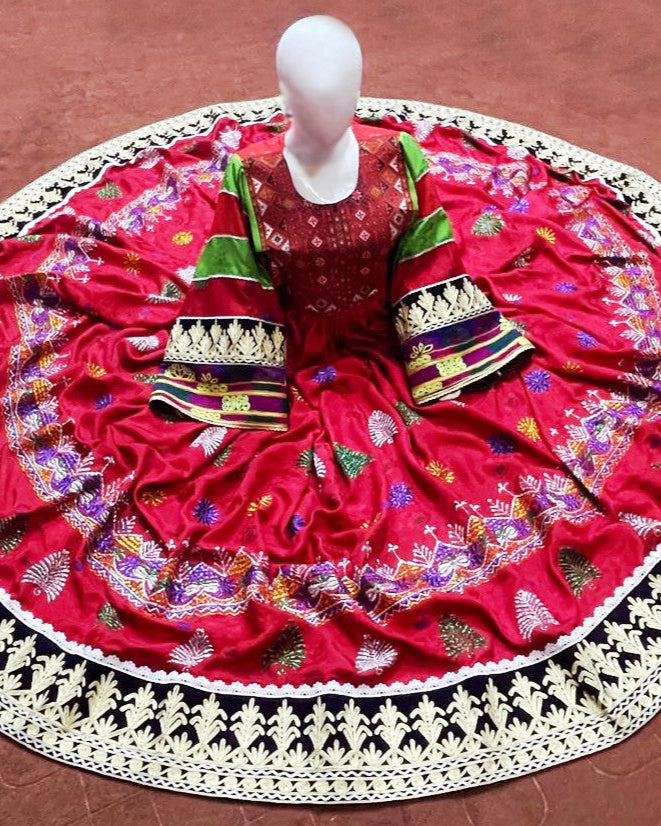 Afghan Long Bridal Frock Red Dress