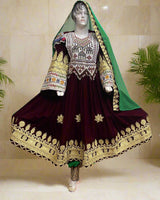 Pashtun Arosi Libas Maroon Velvet Bridal Dress