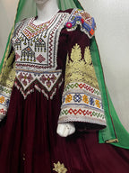 Pashtun Arosi Libas Maroon Velvet Bridal Dress