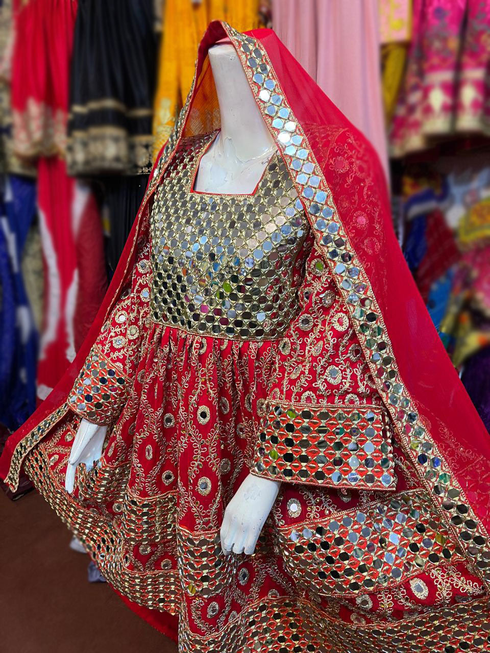 Mirrors Work Afghan Persian Bridal Red Frock