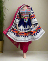 Blue Velvet Frock Afghan Kuchi Coins Dress