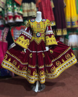Afghan Kabul Fashion Dress In Maroon Velvet