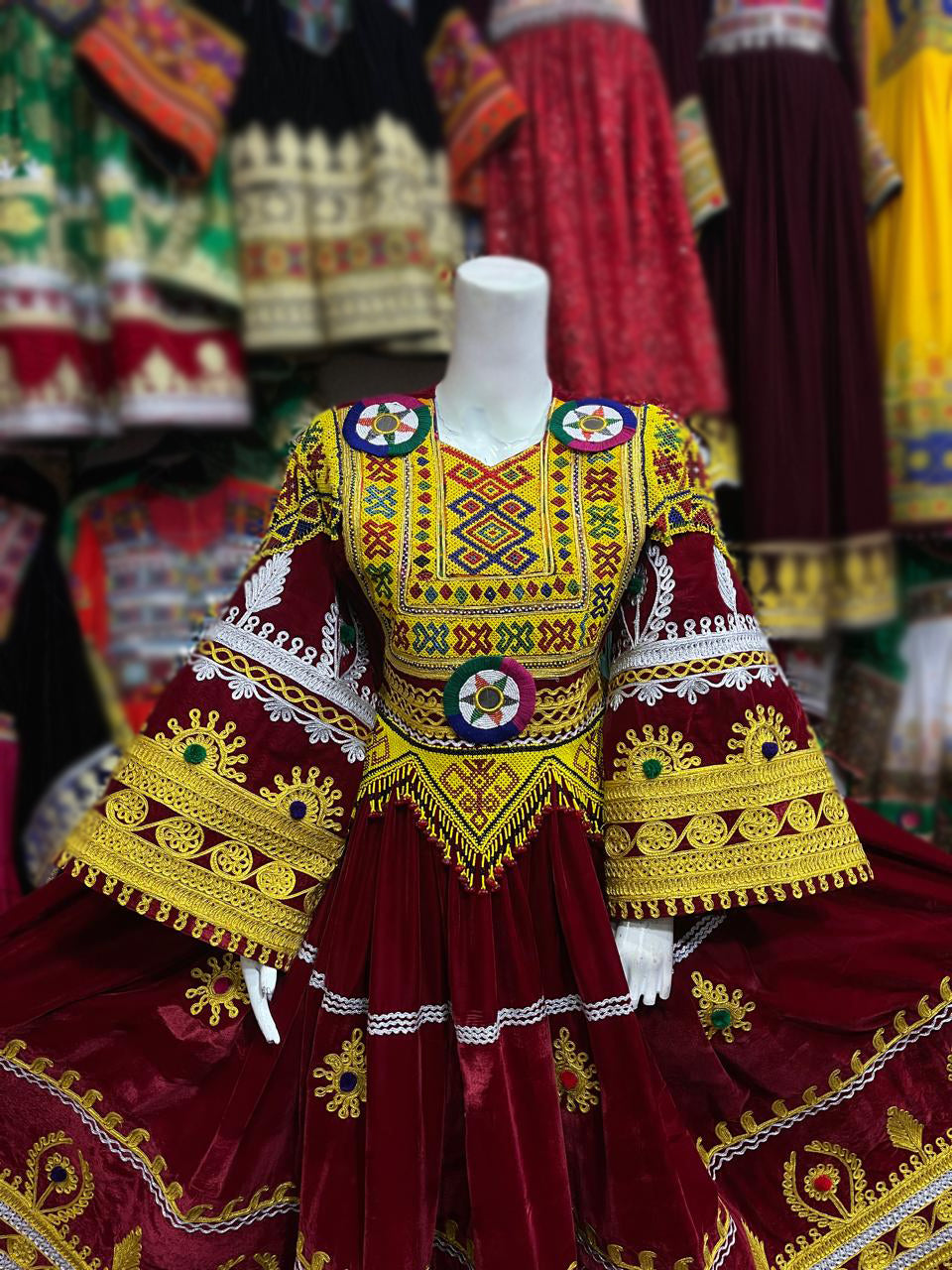 Afghan Kabul Fashion Dress In Maroon Velvet