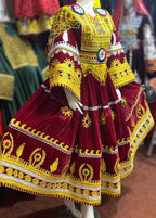 Afghan Kabul Fashion Dress In Maroon Velvet