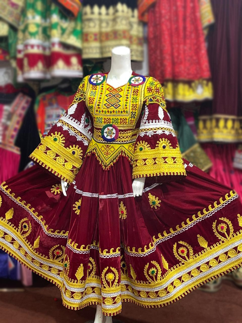 Afghan Kabul Fashion Dress In Maroon Velvet