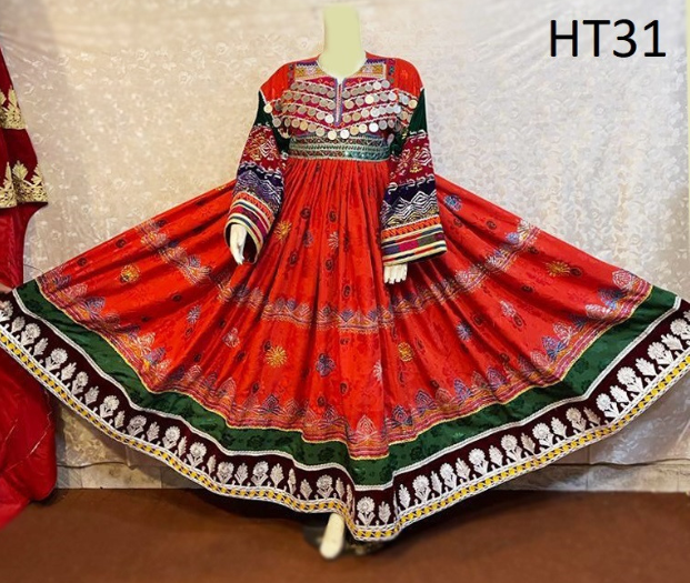 kuchi fashion long frock in red color