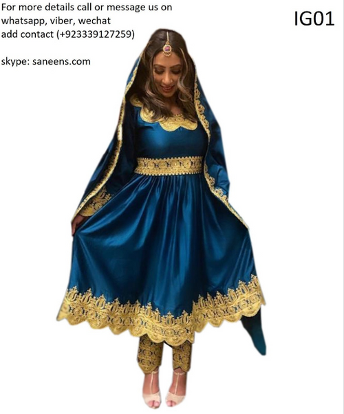 Afghan culture bridal events embroidery out fits  in Yale blue color