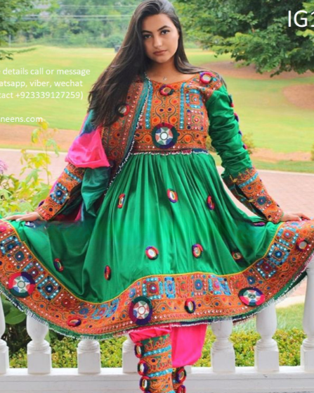 New afghan fashionable embroidery dress in green color