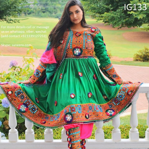 New afghan fashionable embroidery dress in green color