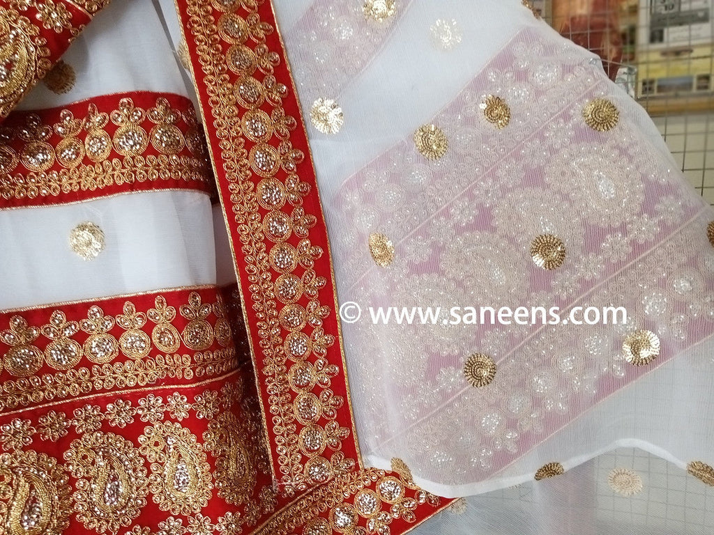 afghan fashion red and white gown