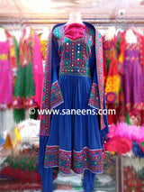 New Afghan online kuchi simple handmade dress in blue color