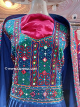 New Afghan online kuchi simple handmade dress in blue color
