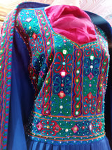 New Afghan online kuchi simple handmade dress in blue color
