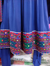 New Afghan online kuchi simple handmade dress in blue color
