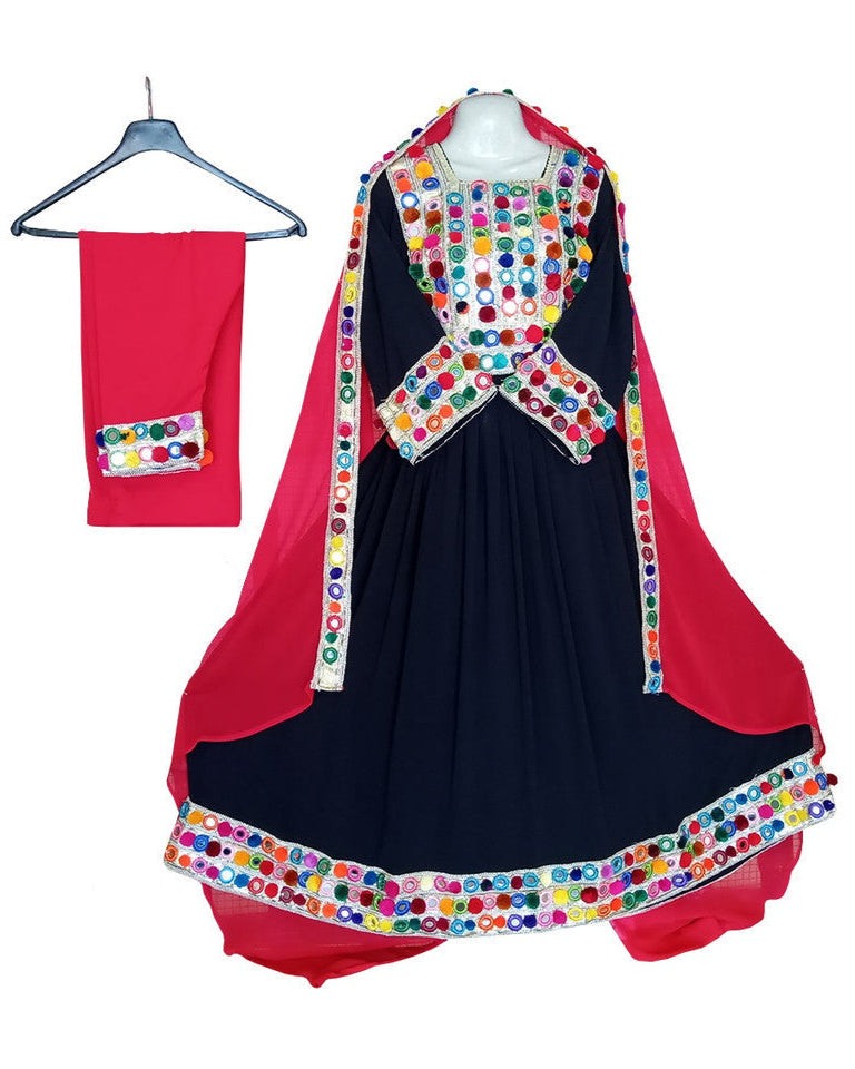 afghan fashion online handmade dress with mirror work