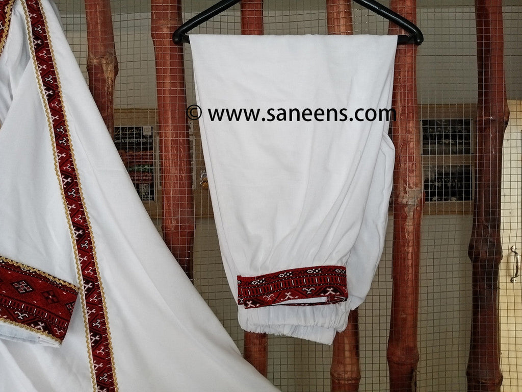 New Afghan kuchi dress in white and red color embroidery