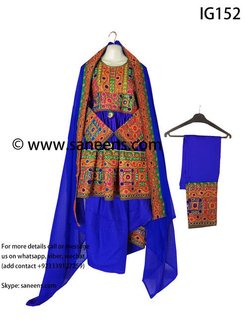 Traditional Afghan  Weddings embroidery girl dress in blue color