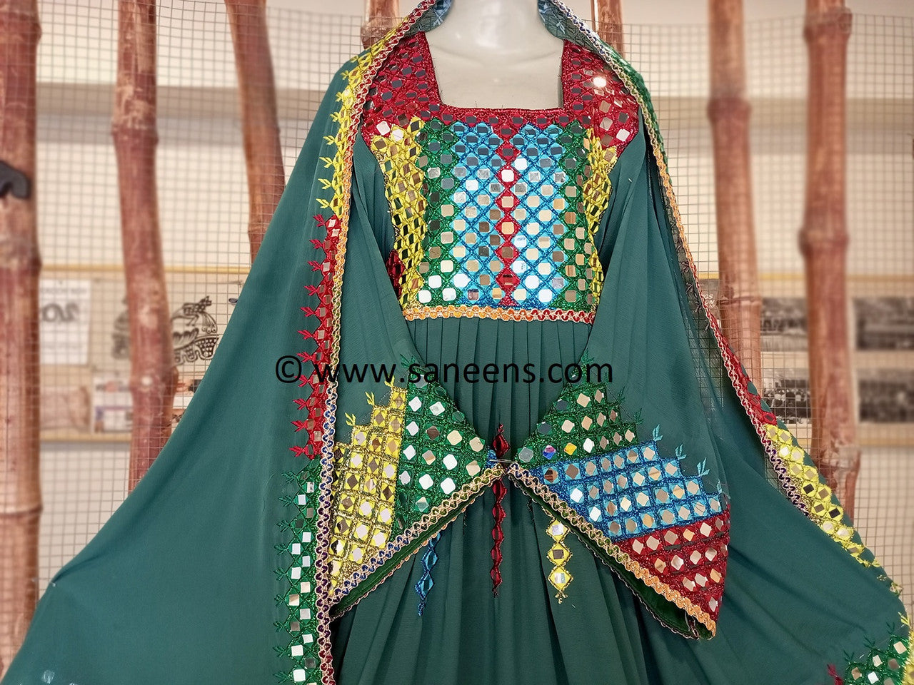 afghan mirror work dress by saneens