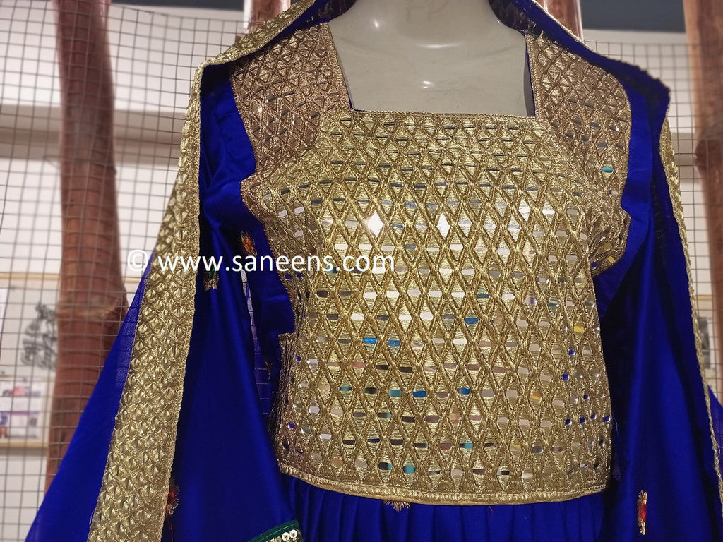 buy afghan dark blue color mirror work suit