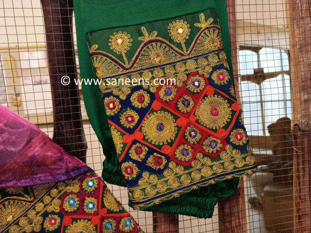 traditional afghan saneens pink color embroidery frock