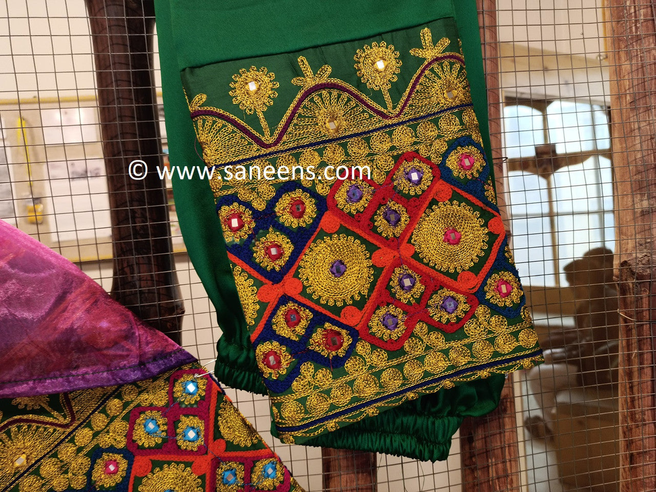 traditional afghan saneens pink color embroidery frock