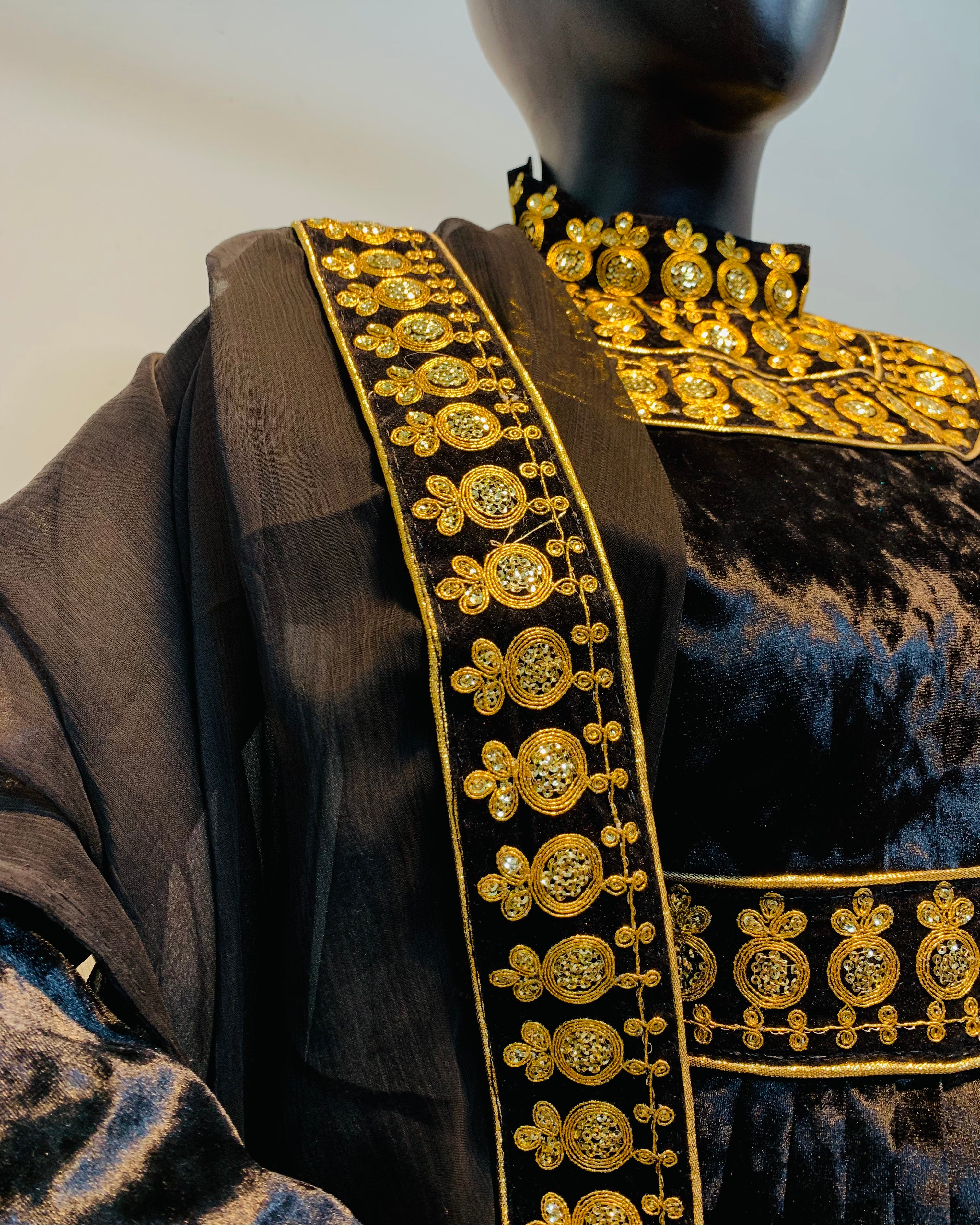 Luxury Black Velvet Afghan Dress Golden Embroidery Formal Wear saneens.com Luxury Black Velvet Afghan Dress Golden Embroidery Formal Wear saneens.com