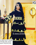Traditional Aryana Saeed black dress in golden embroidery