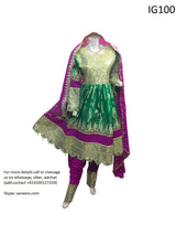 Traditional afghan cultural mirror work weddings dress on green color