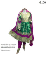 Traditional afghan cultural mirror work weddings dress on green color
