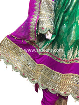 Traditional afghan cultural mirror work weddings dress on green color