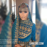 New Afghan traditional kuchi embroidery dress in white and sky blue color