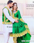 New afghan tradition bridal kuchi trendy gown and vest in green color