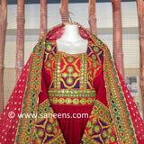 New afghan bride and groom outfits for wedding party in red color