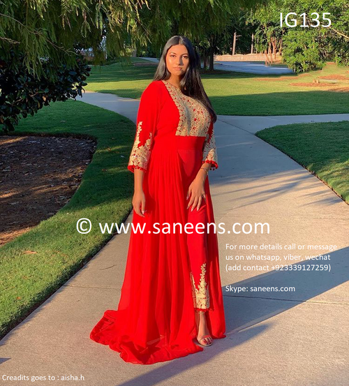 New afghan Simple hard embroidery fashion red color gown